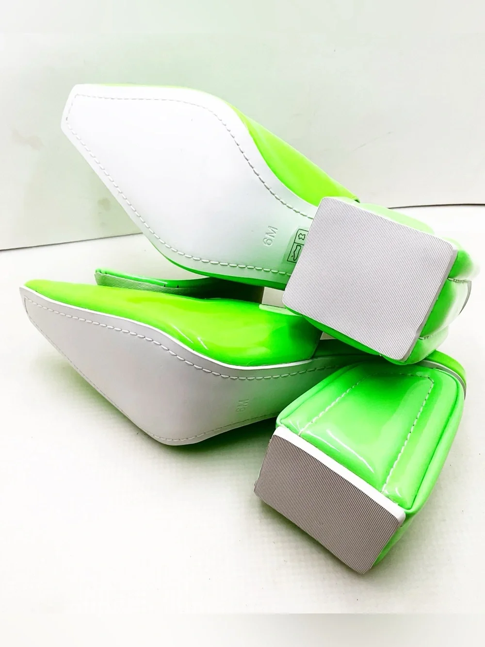 🆕{Jeffery Campbell} Picasso Neon Green Square-Toe Slingback Heels